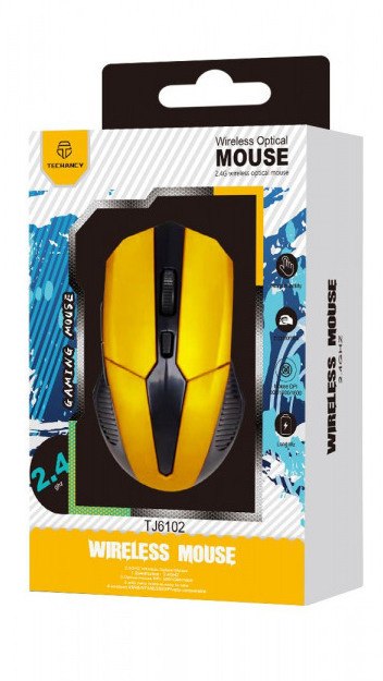 Mysz bezprzewodowa Ergonomiczna Zółto-Czarna TECHANCY TJ6102 TF37021 Mysz bezprzewodowa Ergonomiczna Zółto-Czarna TECHANCY TJ6102 TF37021